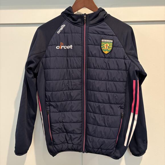 Donegal Puffer Jacket Youth Age 13 Navy Pink GAA Gaelic Football Full Zip Soccer - Picture 1 of 16